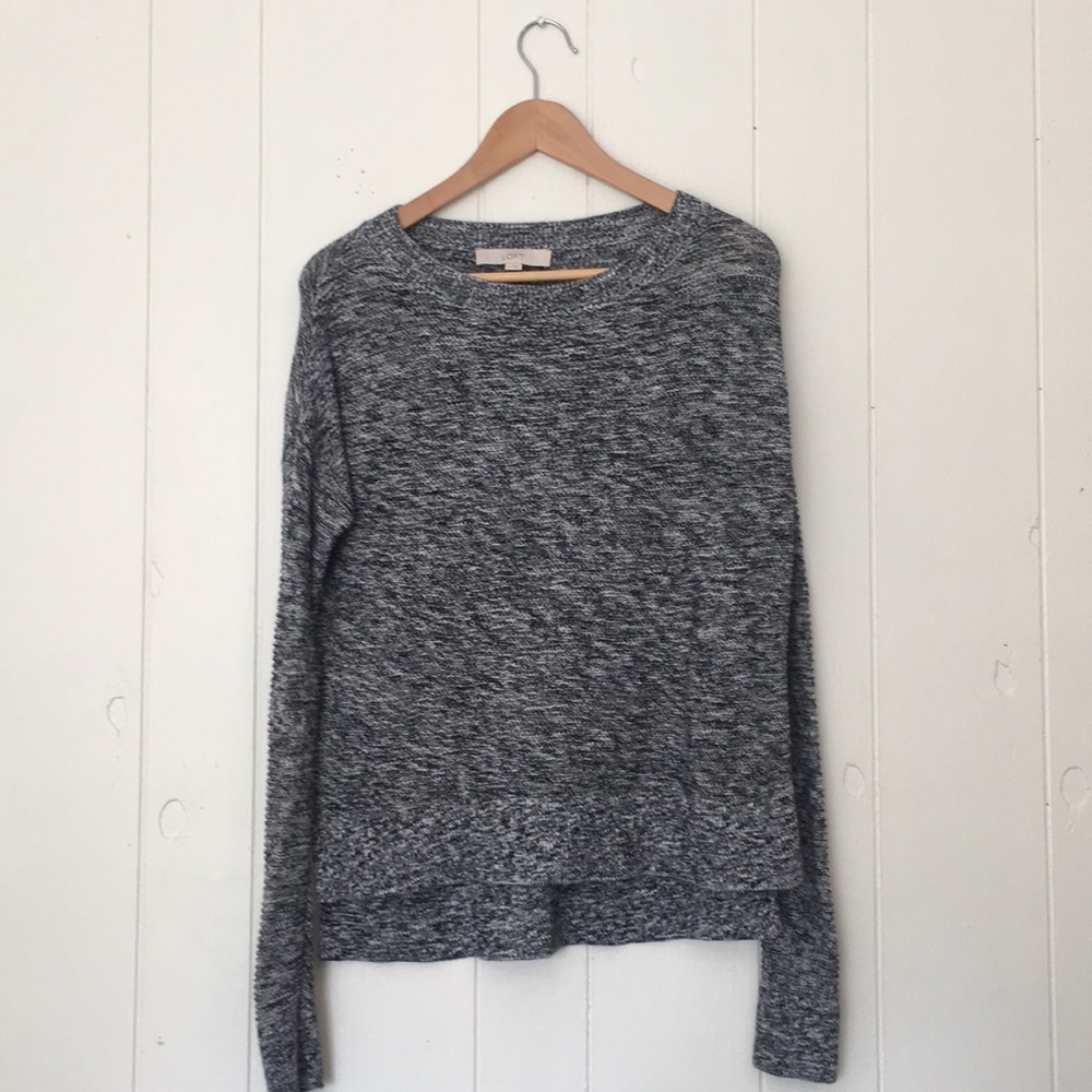 Navy and white marled knit sweater